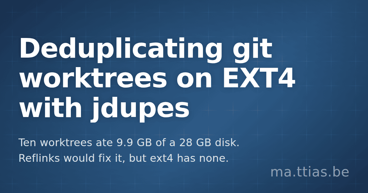 Deduplicating git worktrees on EXT4 with jdupes