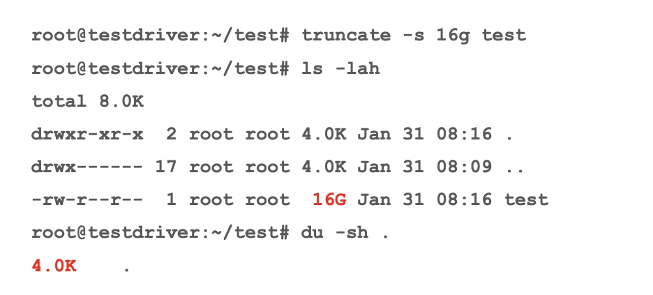 Example of disk size/filesize