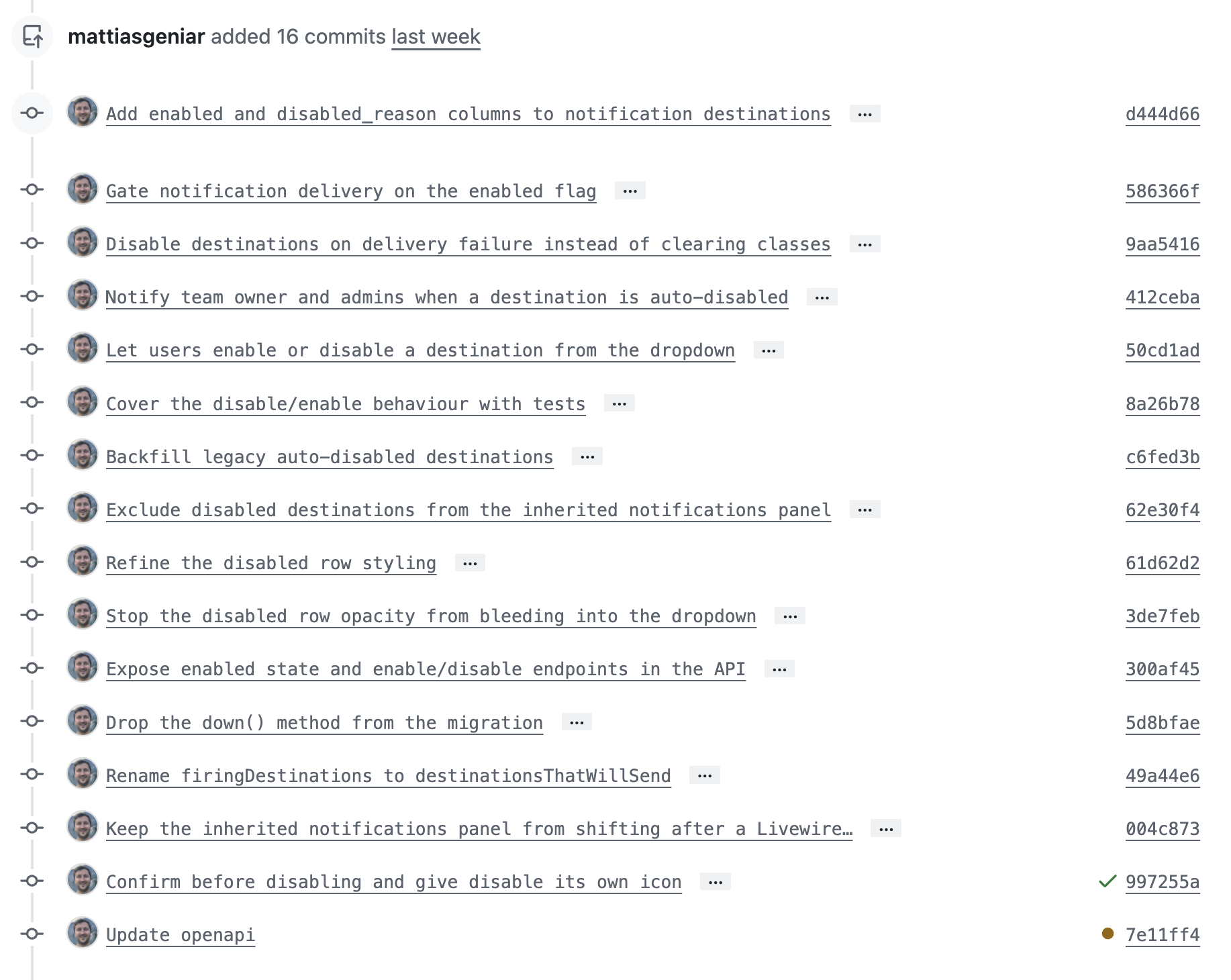 A typical git history with iterations, tweaks and improvements