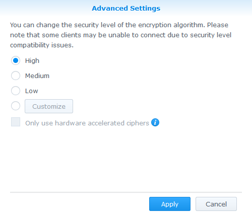 Synology advanced SSH settings