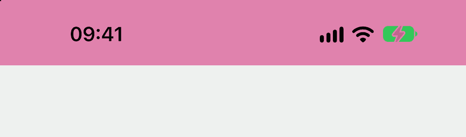 The top of the app on the simulator. A pink overlay marks every pixel that differs between the build without the fix and the build with it: exactly the 62pt band behind the status bar, nothing below it.