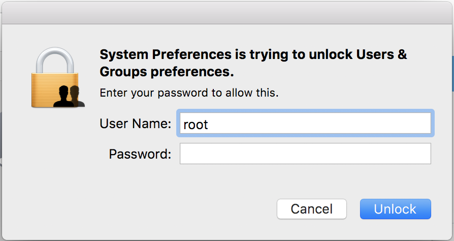 Mac default root password